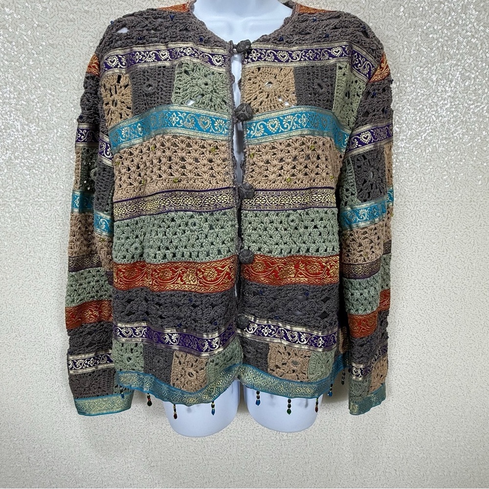 🪡 Sandy Starkman Crochet Patchwork Boho Jacket –… - image 14